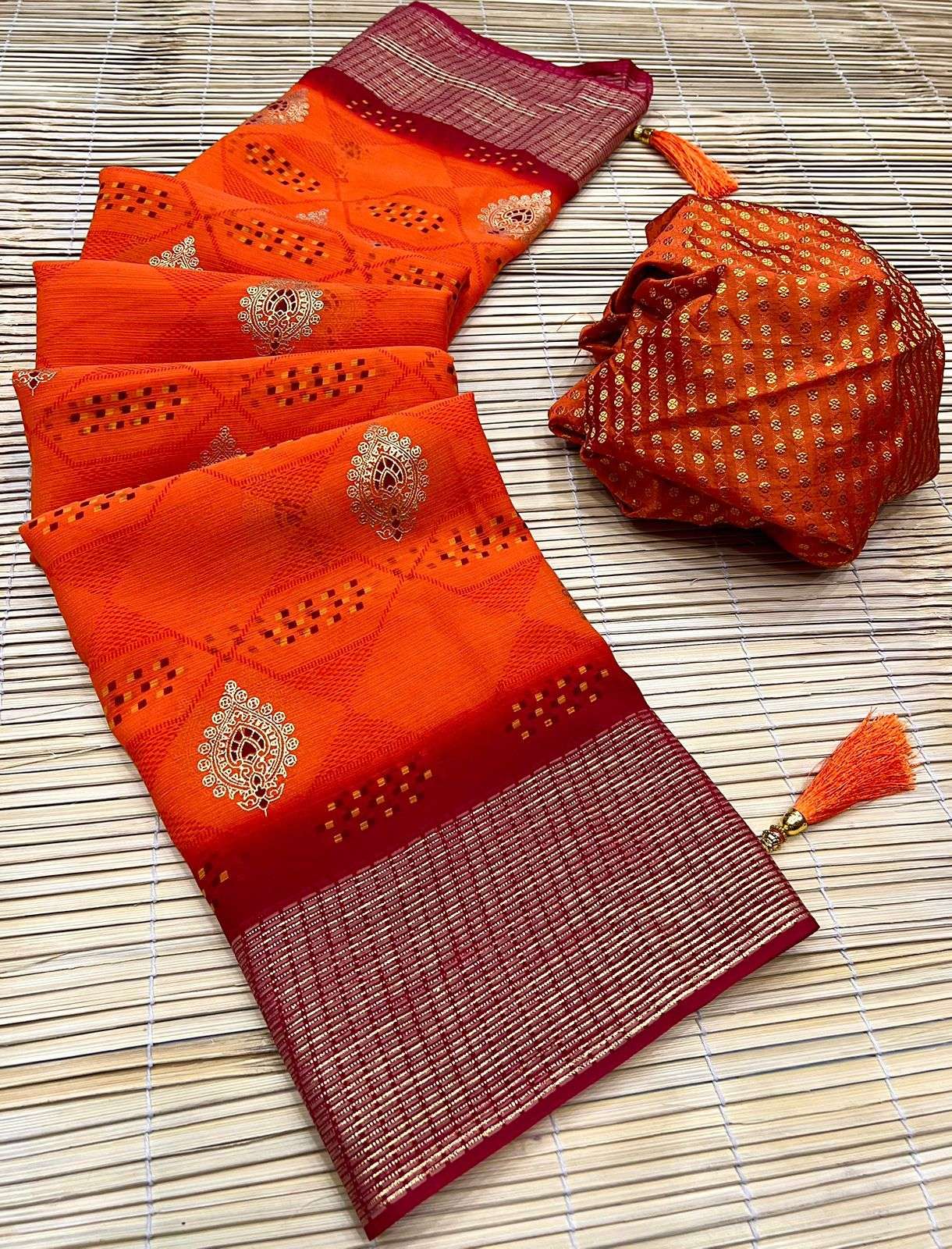 rupali designer georgette bandhani two tone color saree 