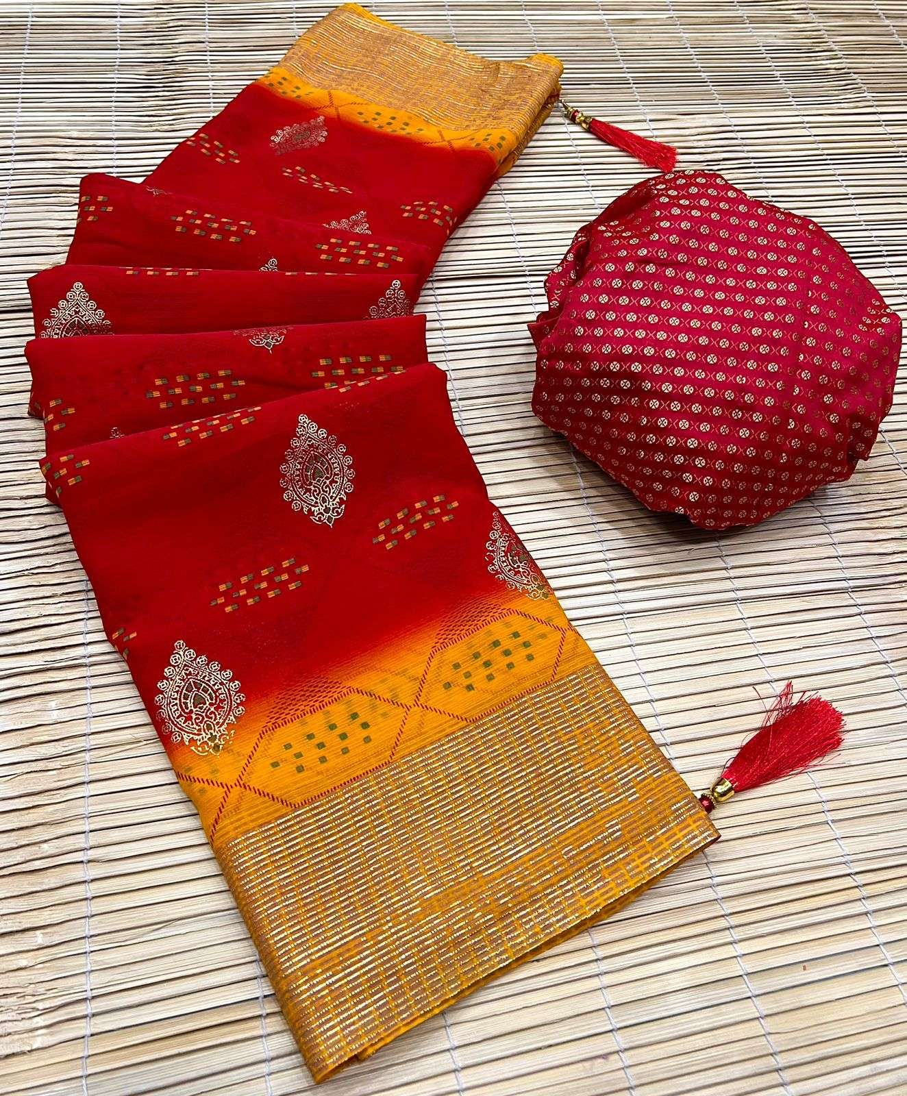rupali designer georgette bandhani two tone color saree 