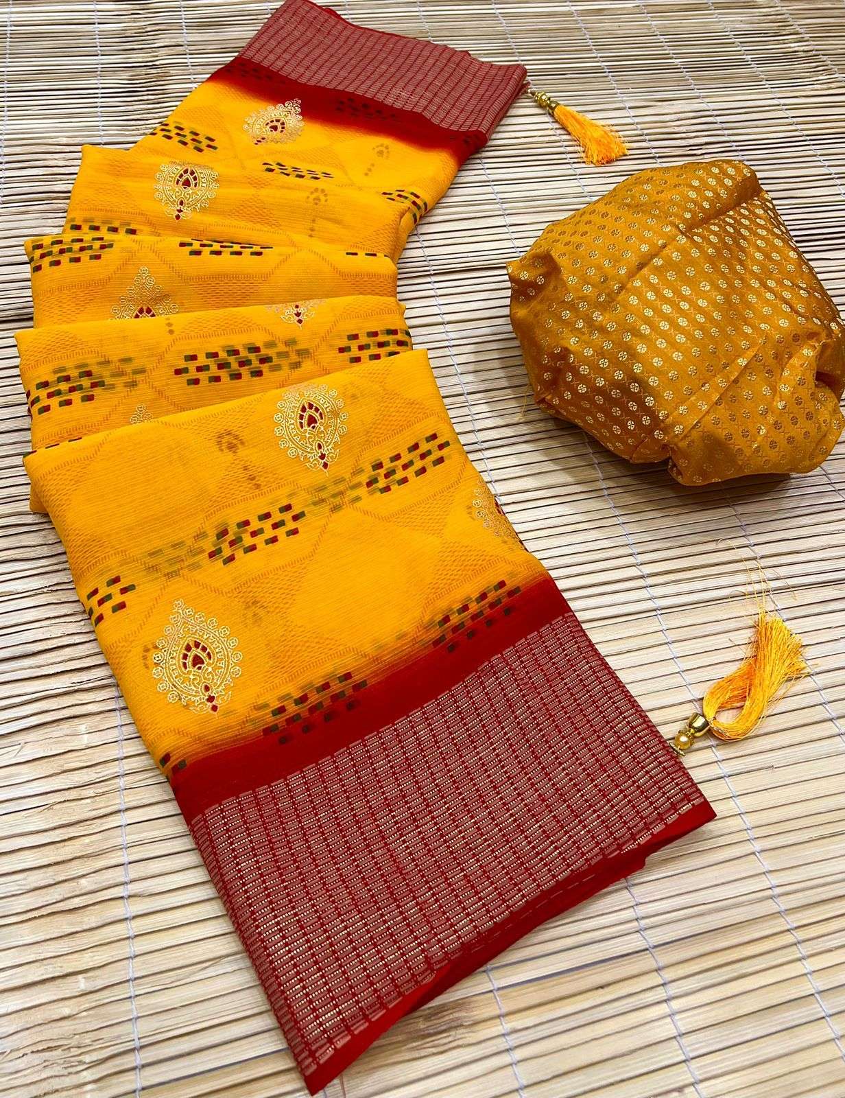 rupali designer georgette bandhani two tone color saree 