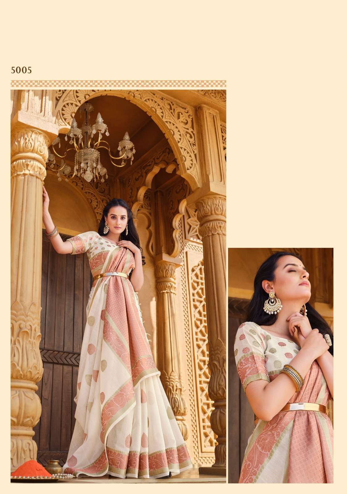 Peach Georgette Saree With Unstitched Blouse