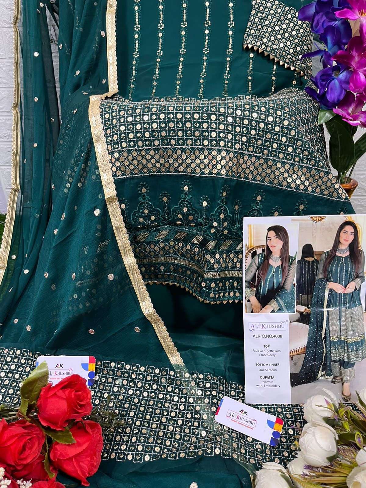 al khushbu 4008 dark green color georgette embroidery suit 