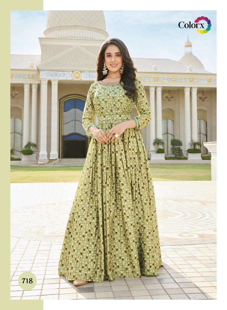 colorx pure chinon digital print cancan gown 