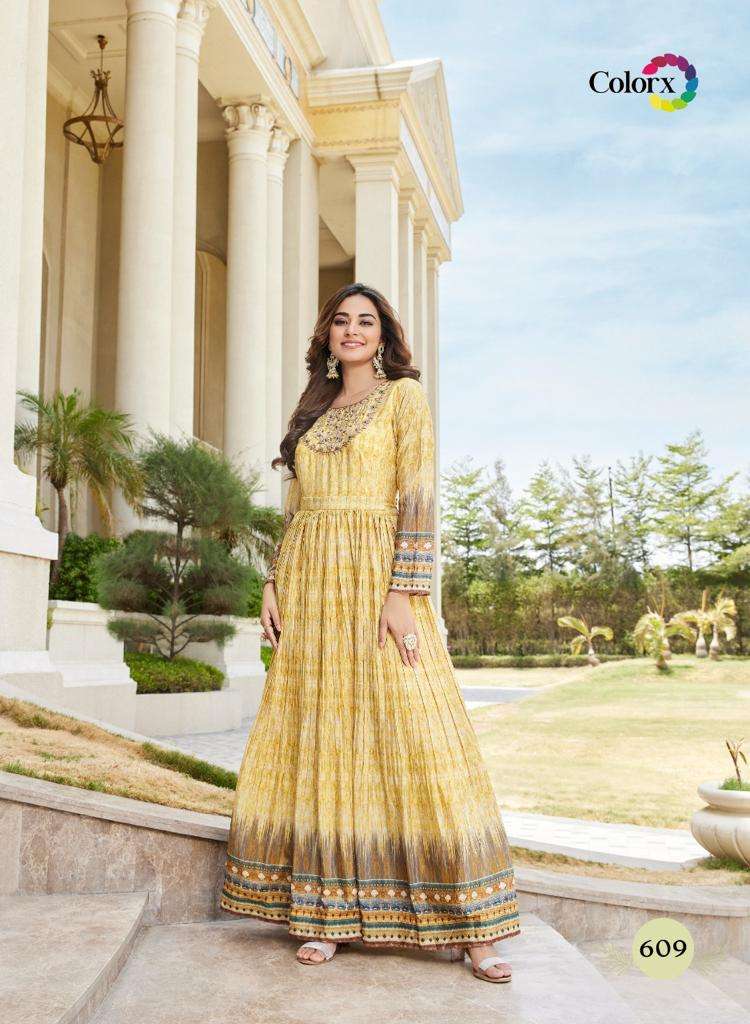 colorx pure chinon digital print cancan gown 