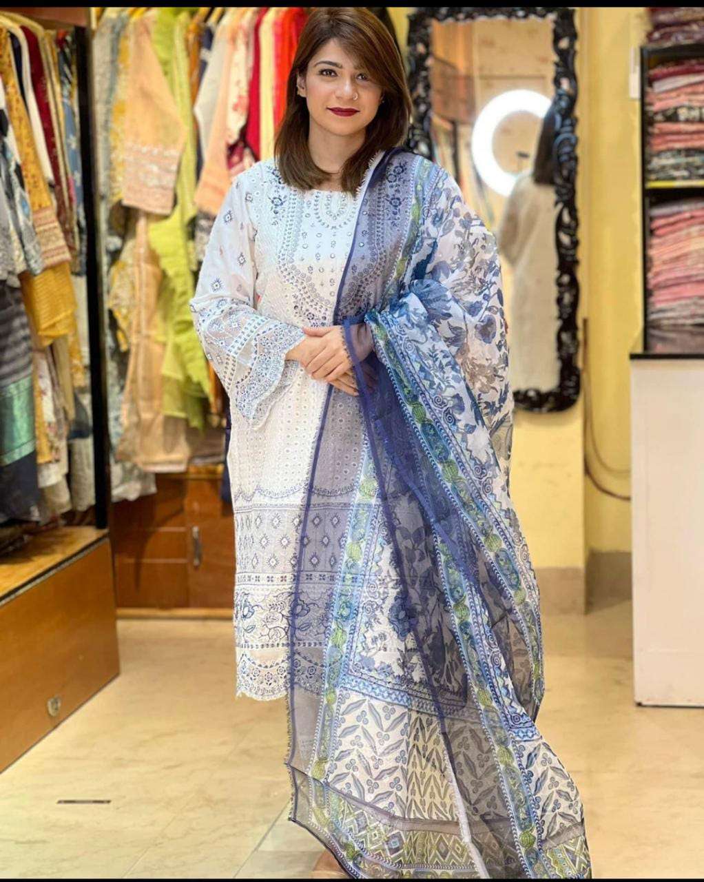 dinsaa suit roohi color designer cambric suit 