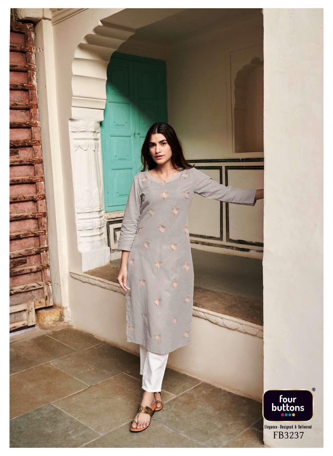 four buttons colors 15 series 3231-3238 pure cotton linen kurti