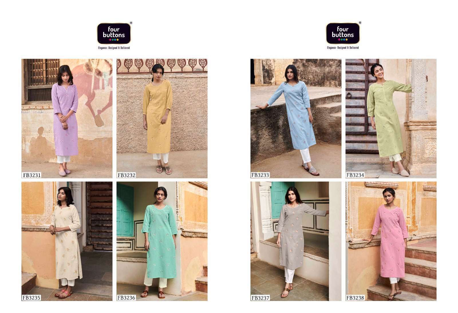 four buttons colors 15 series 3231-3238 pure cotton linen kurti