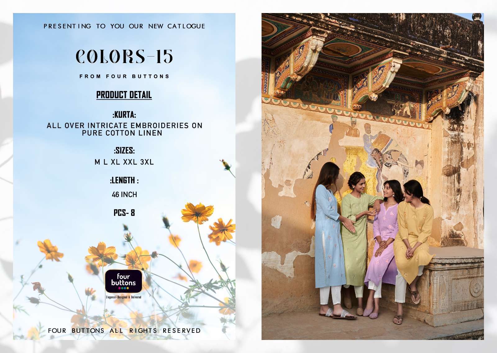 four buttons colors 15 series 3231-3238 pure cotton linen kurti