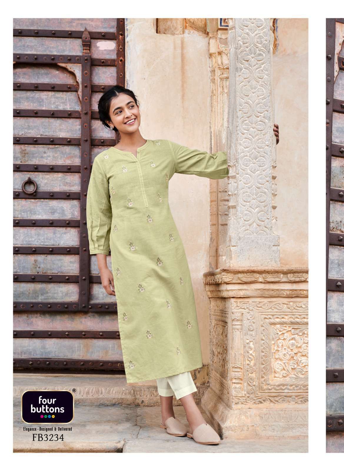 four buttons colors 15 series 3231-3238 pure cotton linen kurti