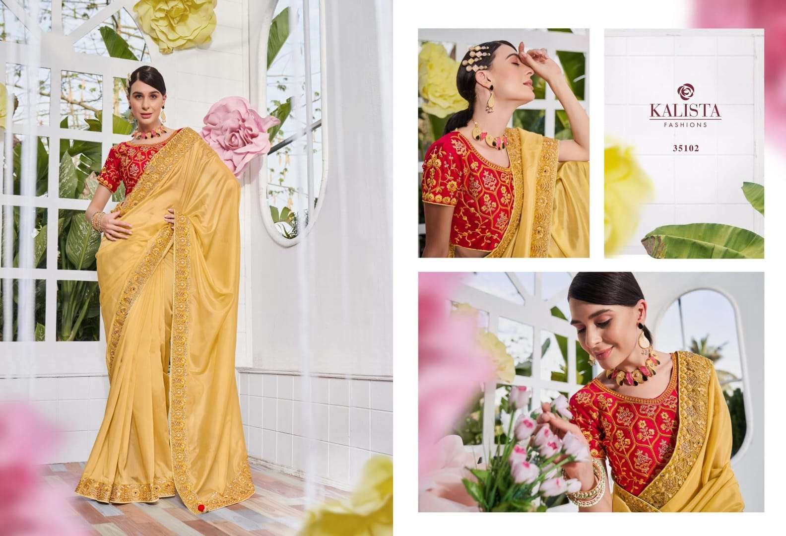 kalista fashion noor series 35100-35105  satin organza saree