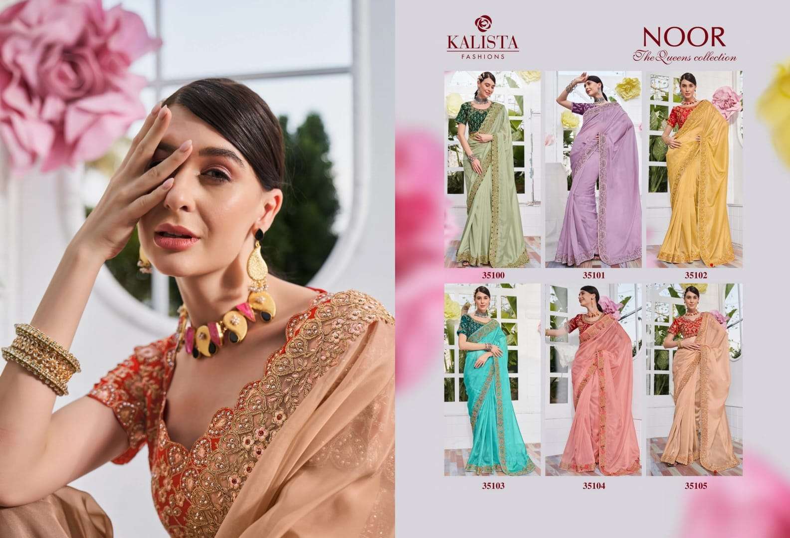 kalista fashion noor series 35100-35105  satin organza saree