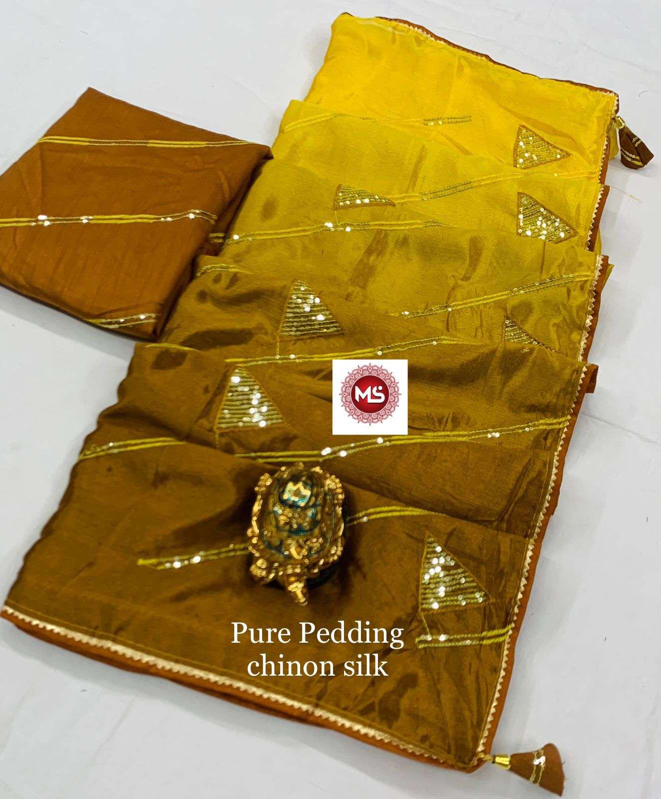 ms brand Chinon Pedding seqins lehriya work sarees