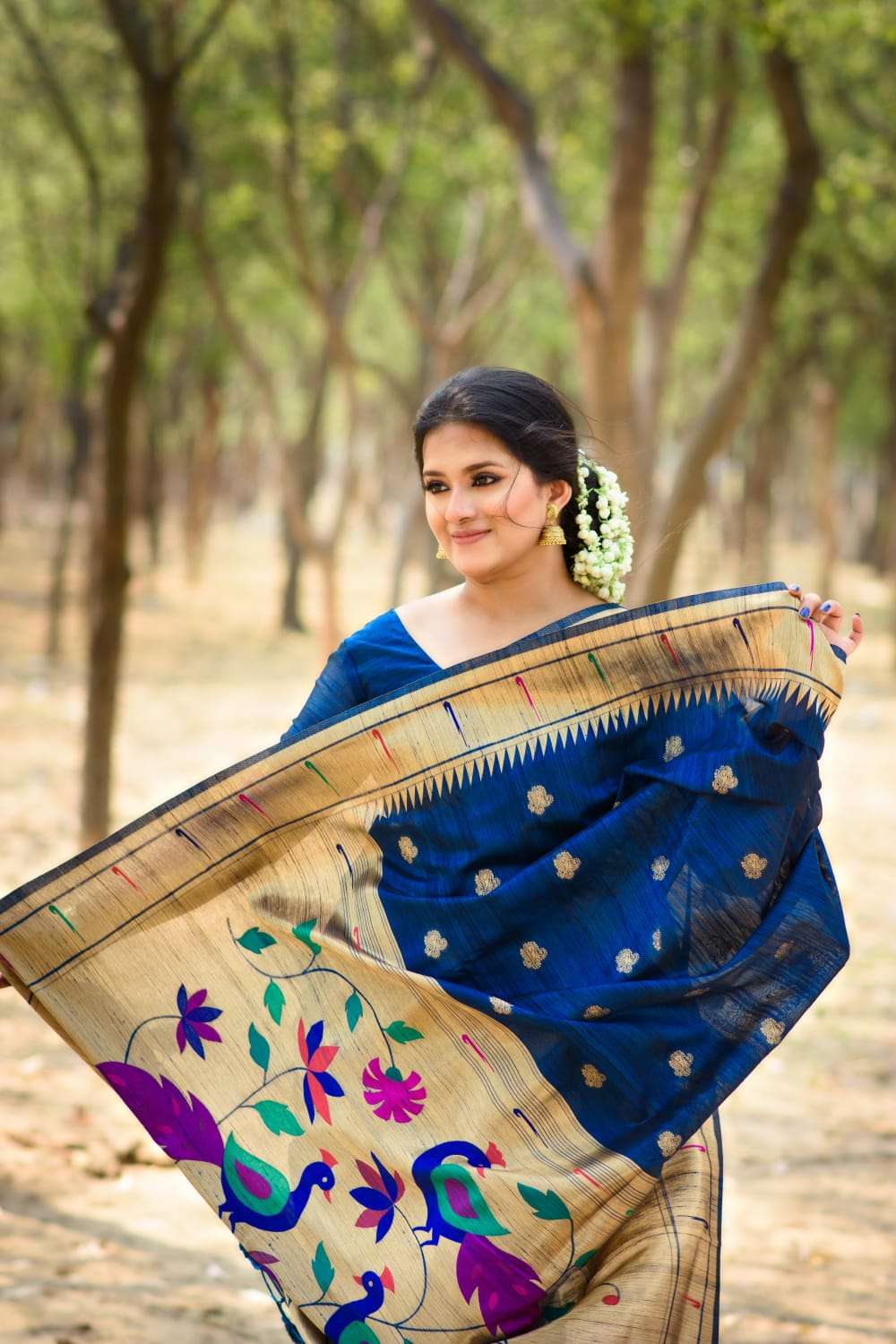 Prettiest Green Paithani Silk Saree With Ethnic Blouse Piece - Dress me  Royal
