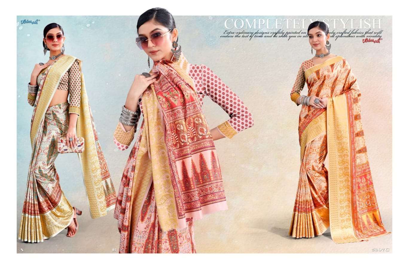 vaishali colors series 5301-5307 dola silk jacquard border saree