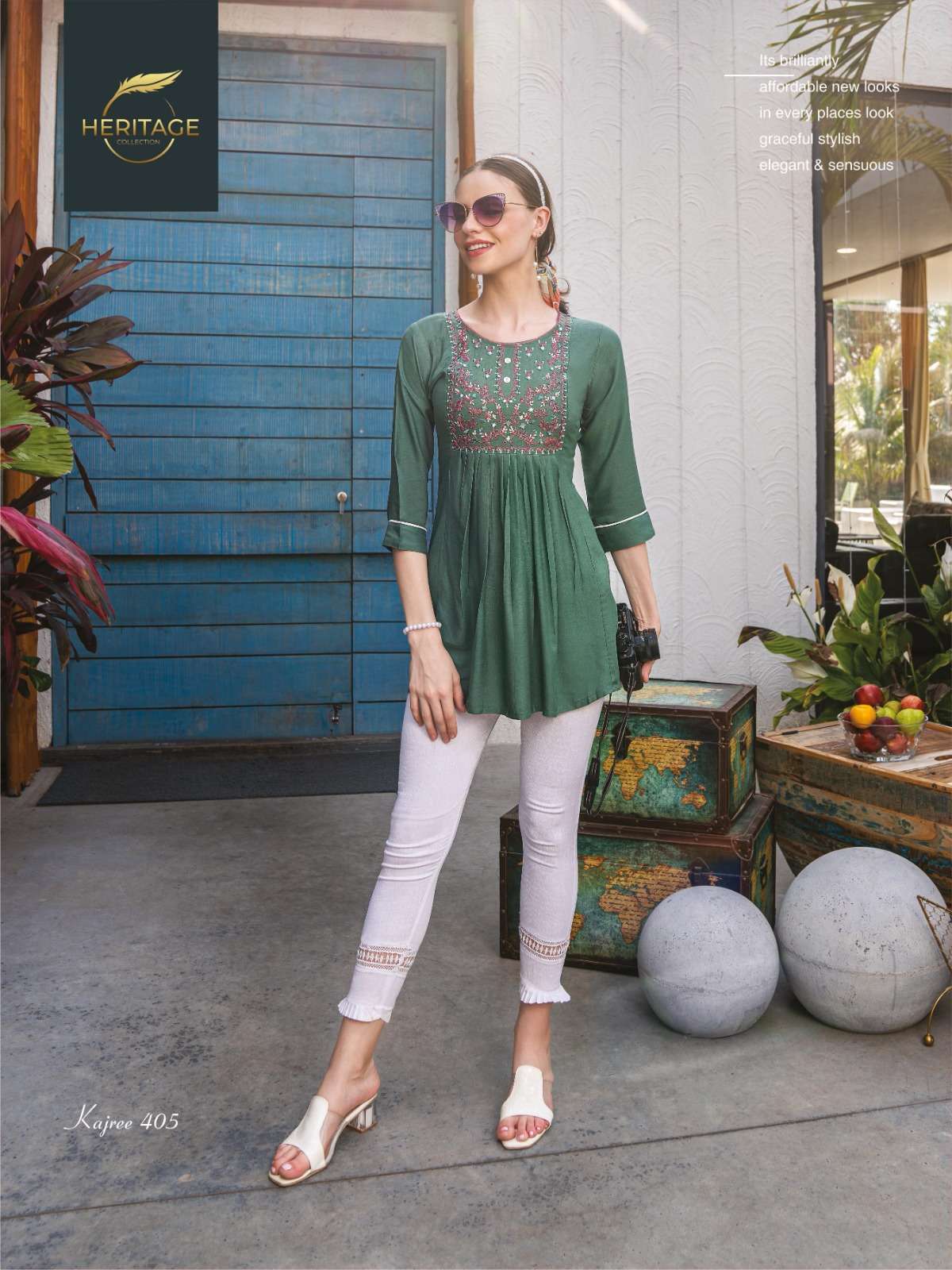 heritage kajree vol 4 series 401-407 rayon slub kurti 