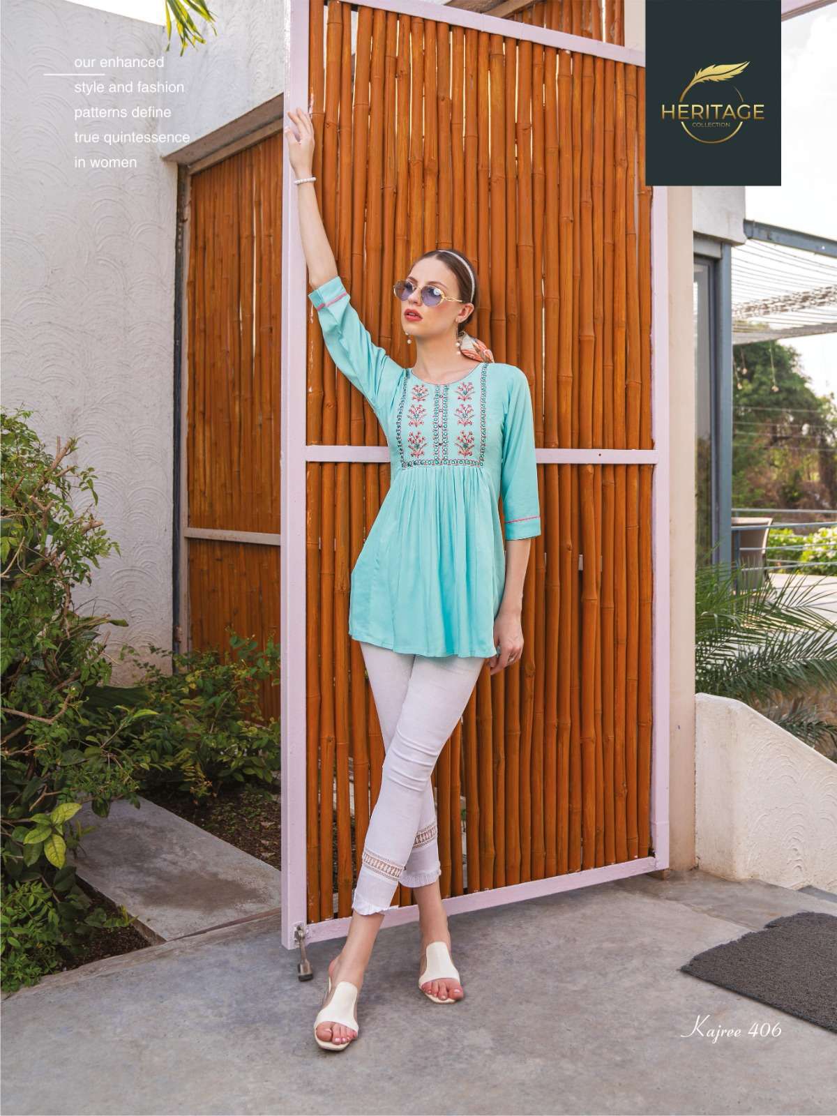 heritage kajree vol 4 series 401-407 rayon slub kurti 