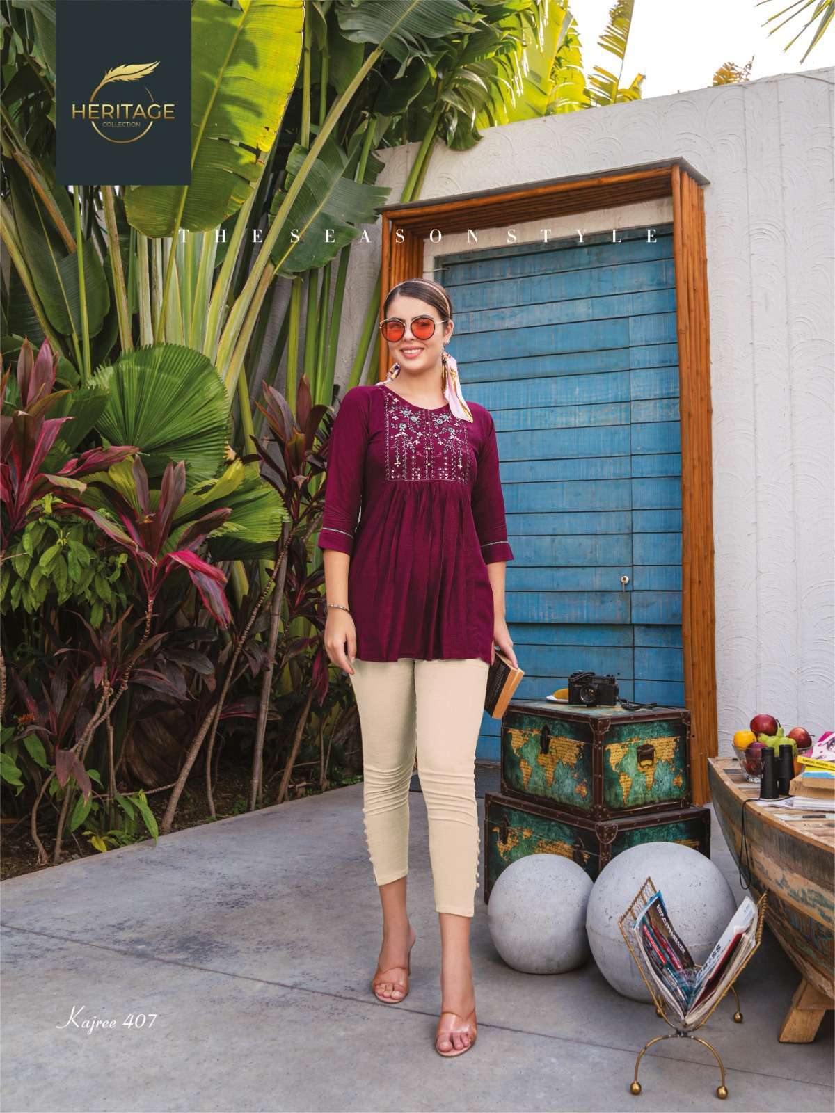 heritage kajree vol 4 series 401-407 rayon slub kurti 