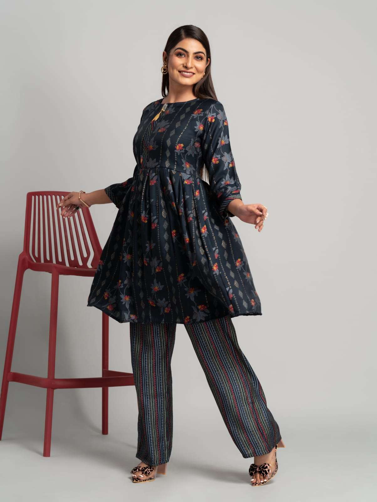 pr d123 designer printed cord set kurti