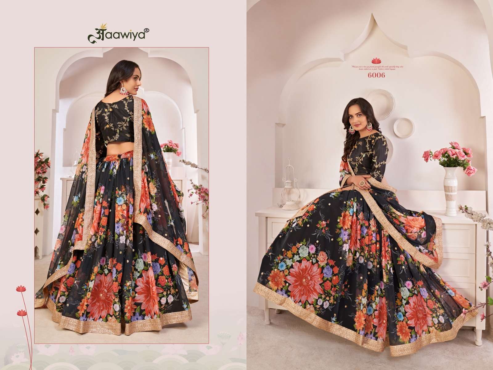 aawiya lotus vol 1 series 6006 georgette black color lehenga