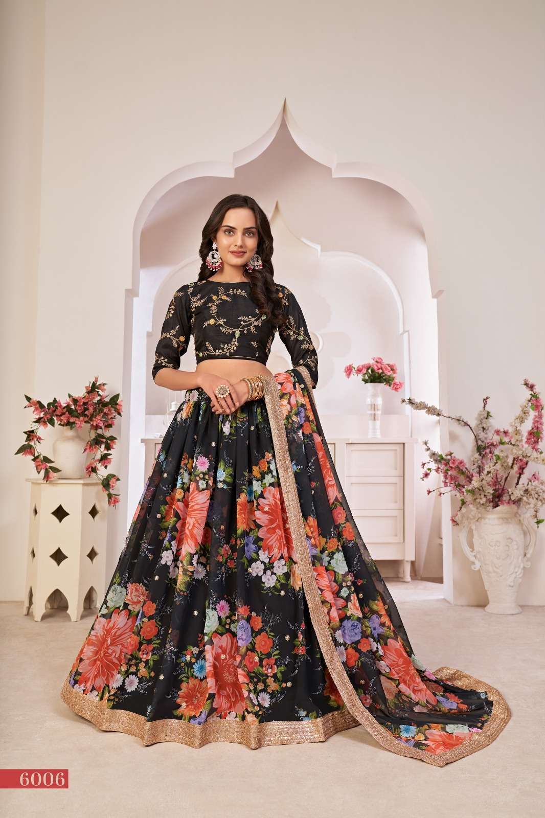 aawiya lotus vol 1 series 6006 georgette black color lehenga