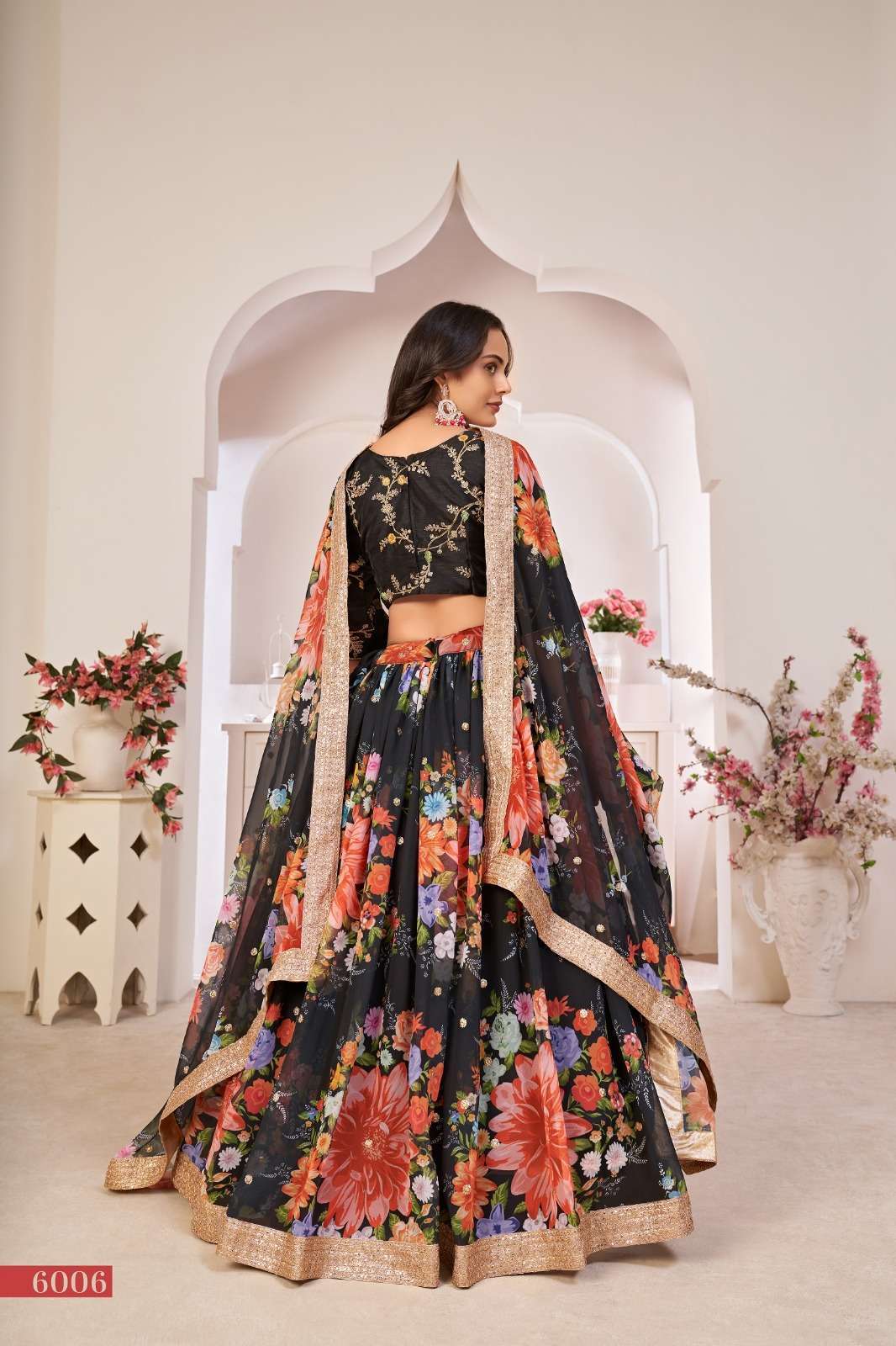 aawiya lotus vol 1 series 6006 georgette black color lehenga