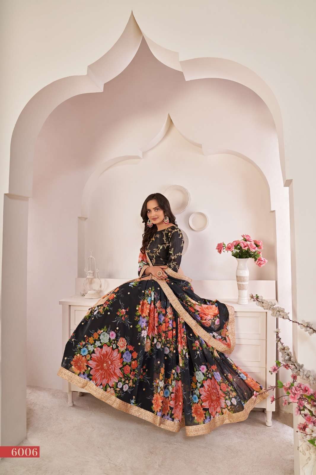 aawiya lotus vol 1 series 6006 georgette black color lehenga