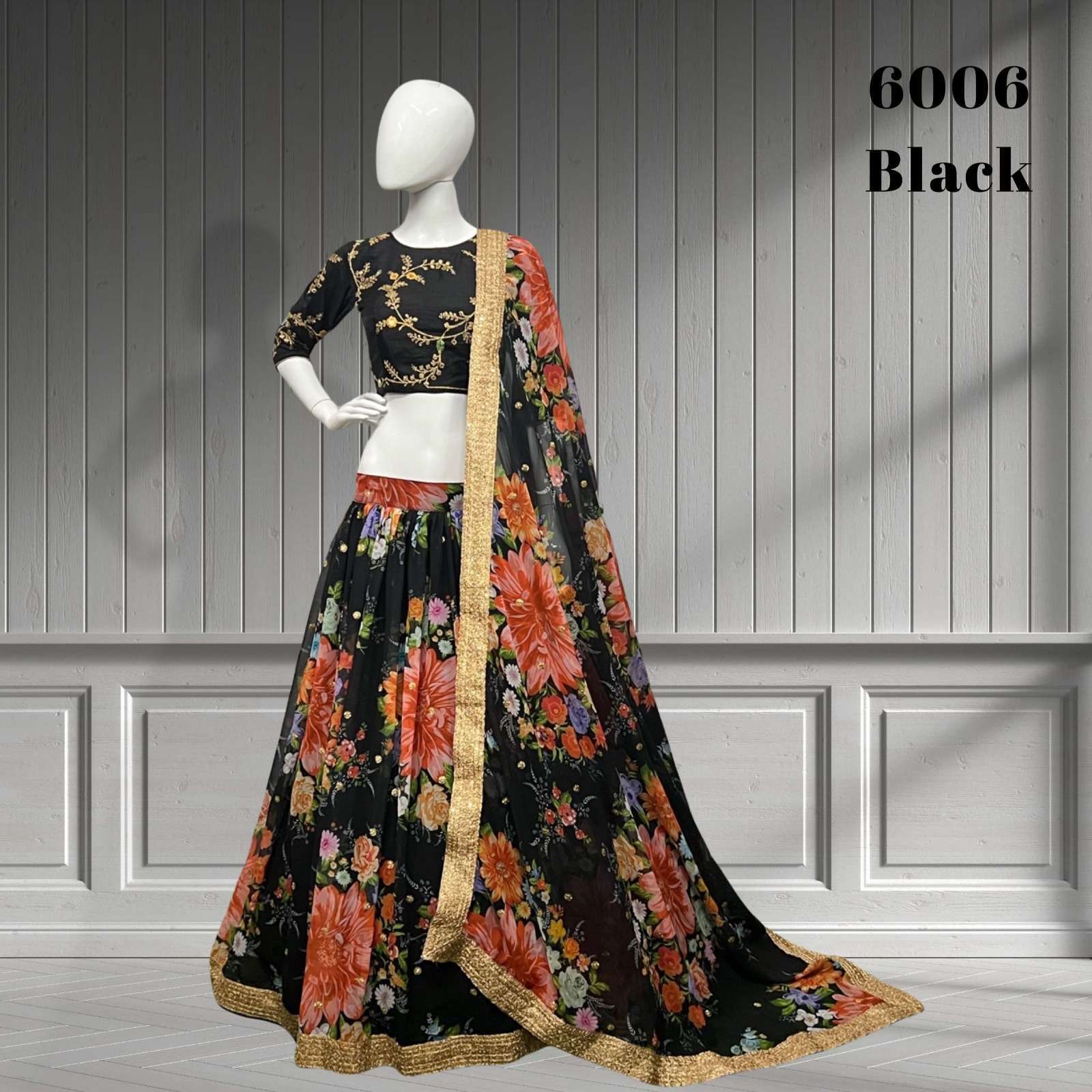 aawiya lotus vol 1 series 6006 georgette black color lehenga