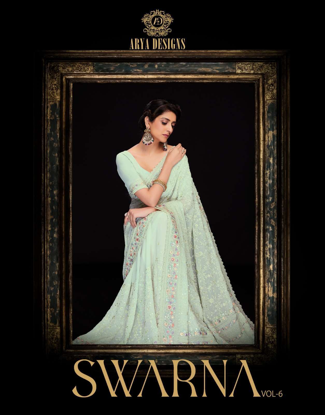 arya designs swarna vol 6 series 70001-70012 georgette saree