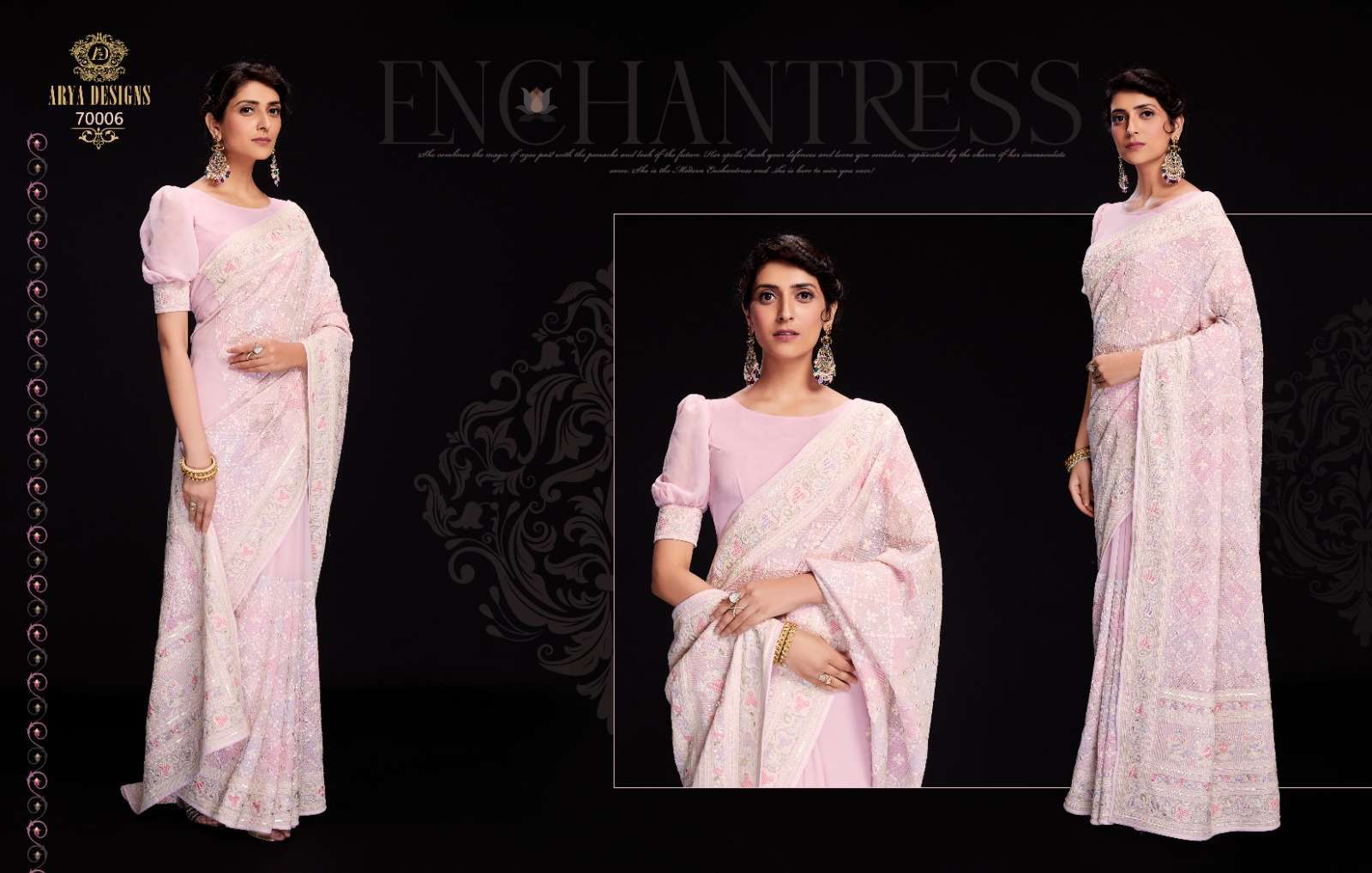 arya designs swarna vol 6 series 70001-70012 georgette saree