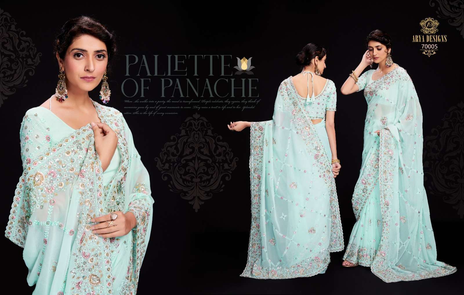 arya designs swarna vol 6 series 70001-70012 georgette saree