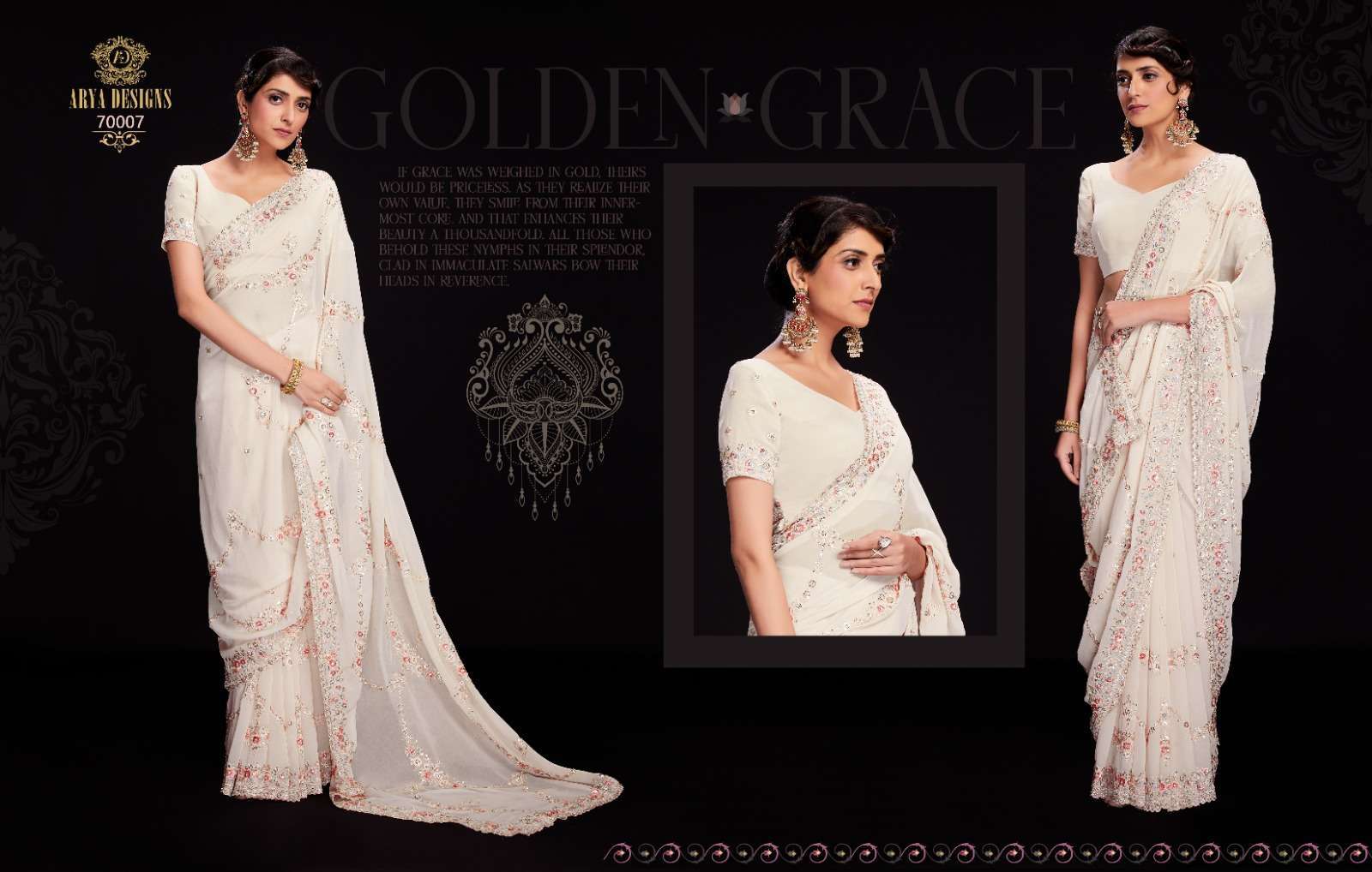 arya designs swarna vol 6 series 70001-70012 georgette saree