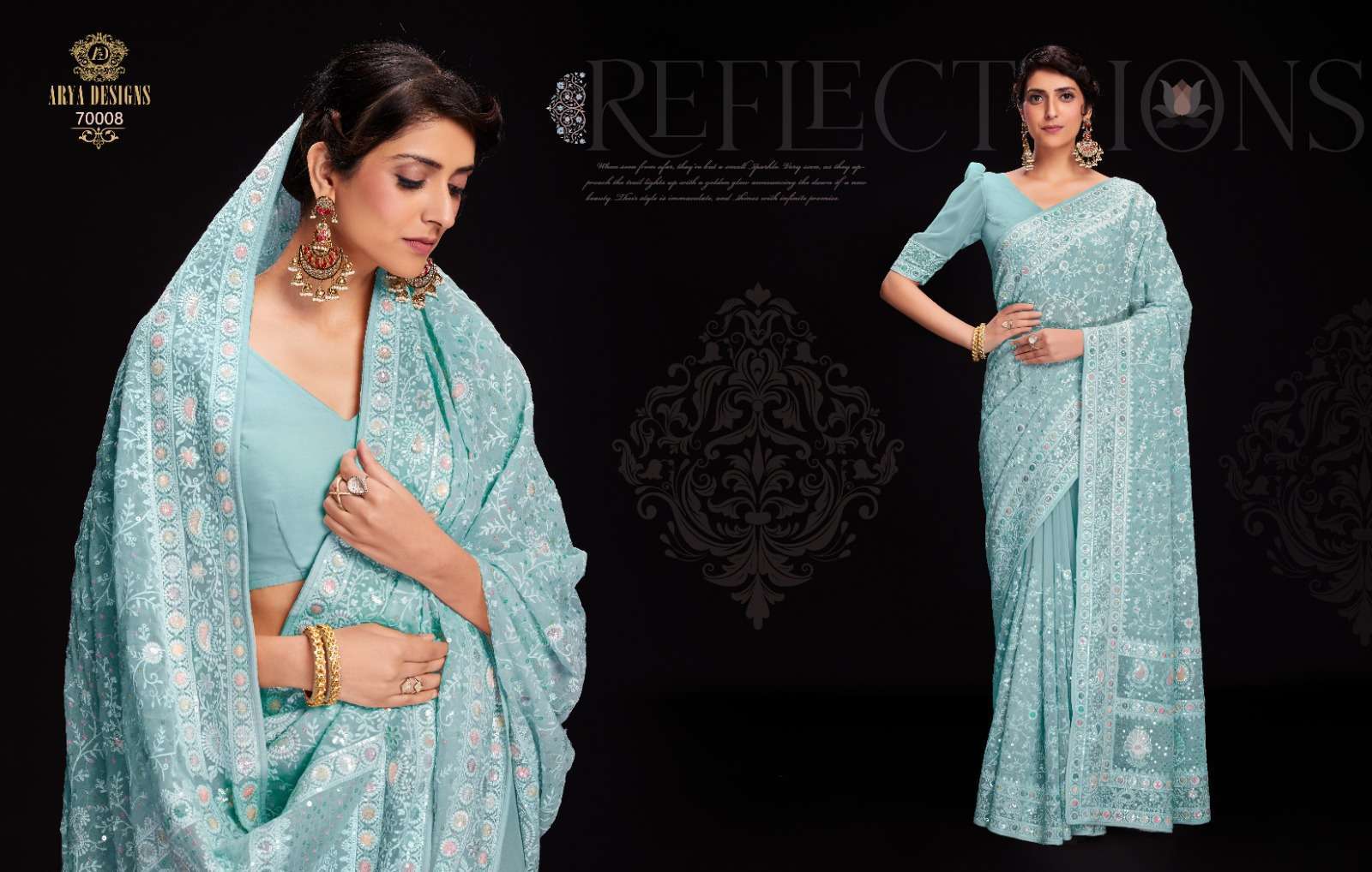 arya designs swarna vol 6 series 70001-70012 georgette saree