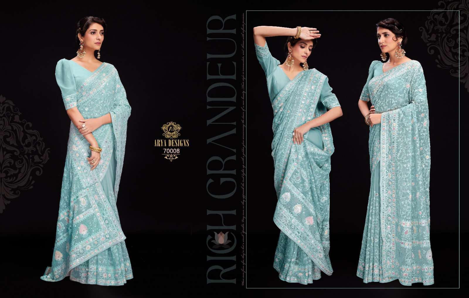 arya designs swarna vol 6 series 70001-70012 georgette saree