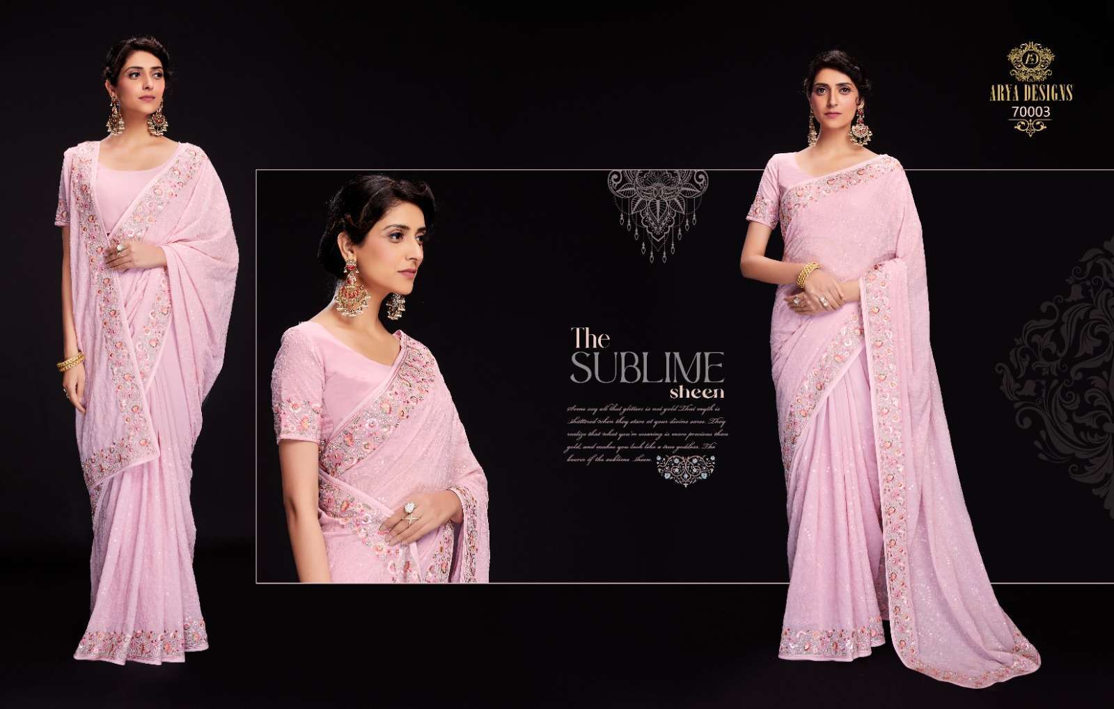 arya designs swarna vol 6 series 70001-70012 georgette saree