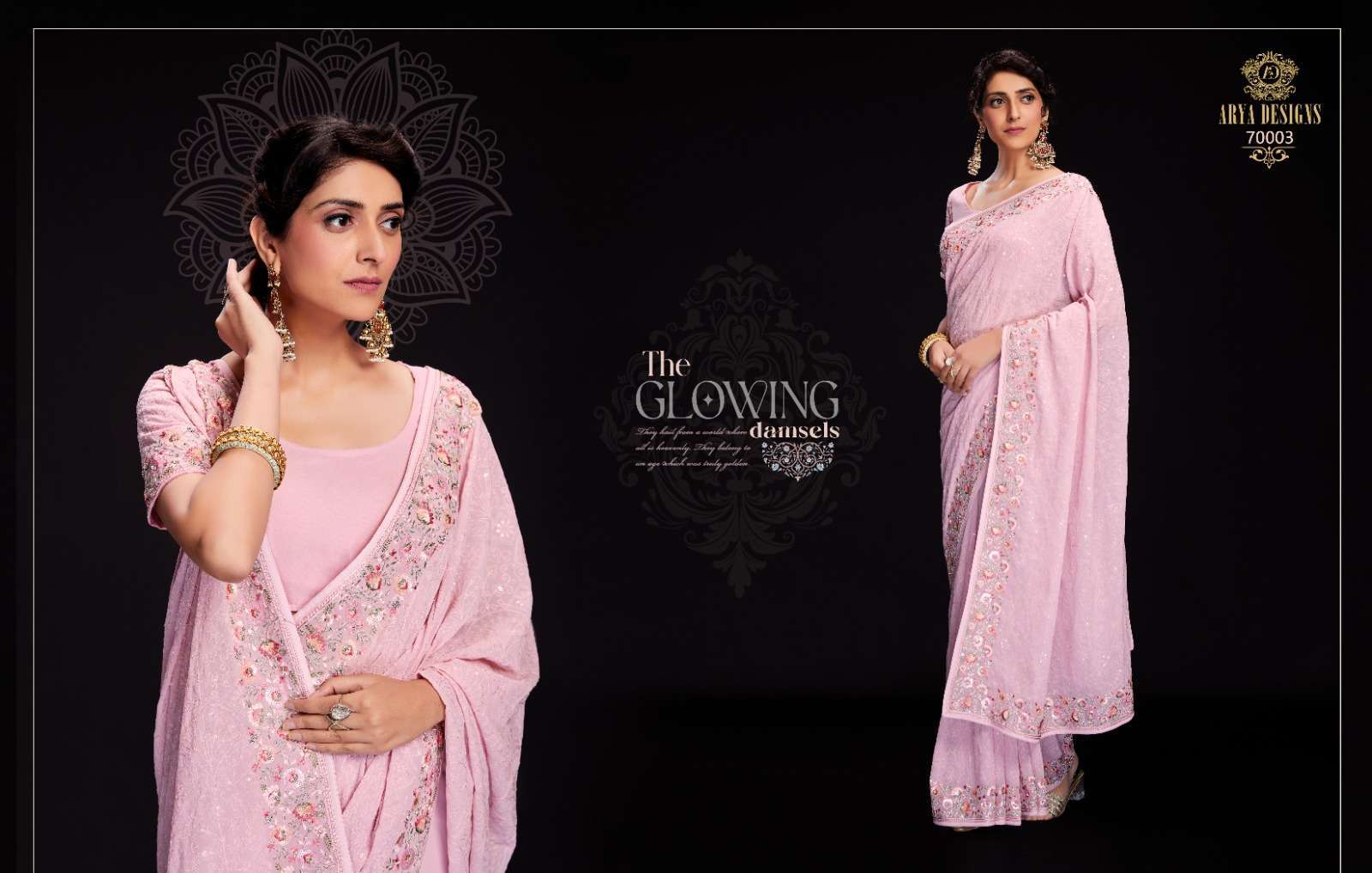 arya designs swarna vol 6 series 70001-70012 georgette saree