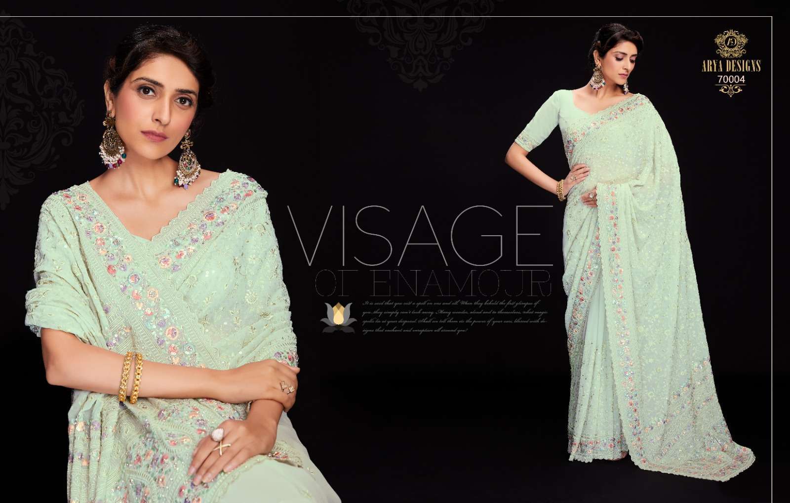 arya designs swarna vol 6 series 70001-70012 georgette saree