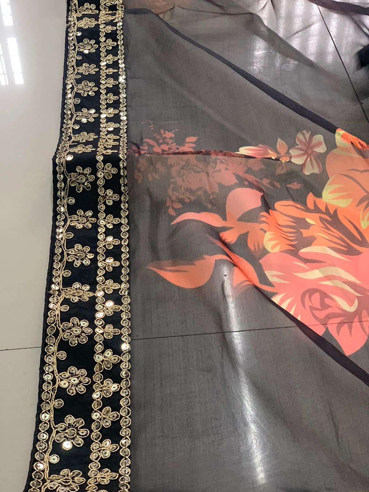Kelly Floral Print Organza Saree with Lace Border