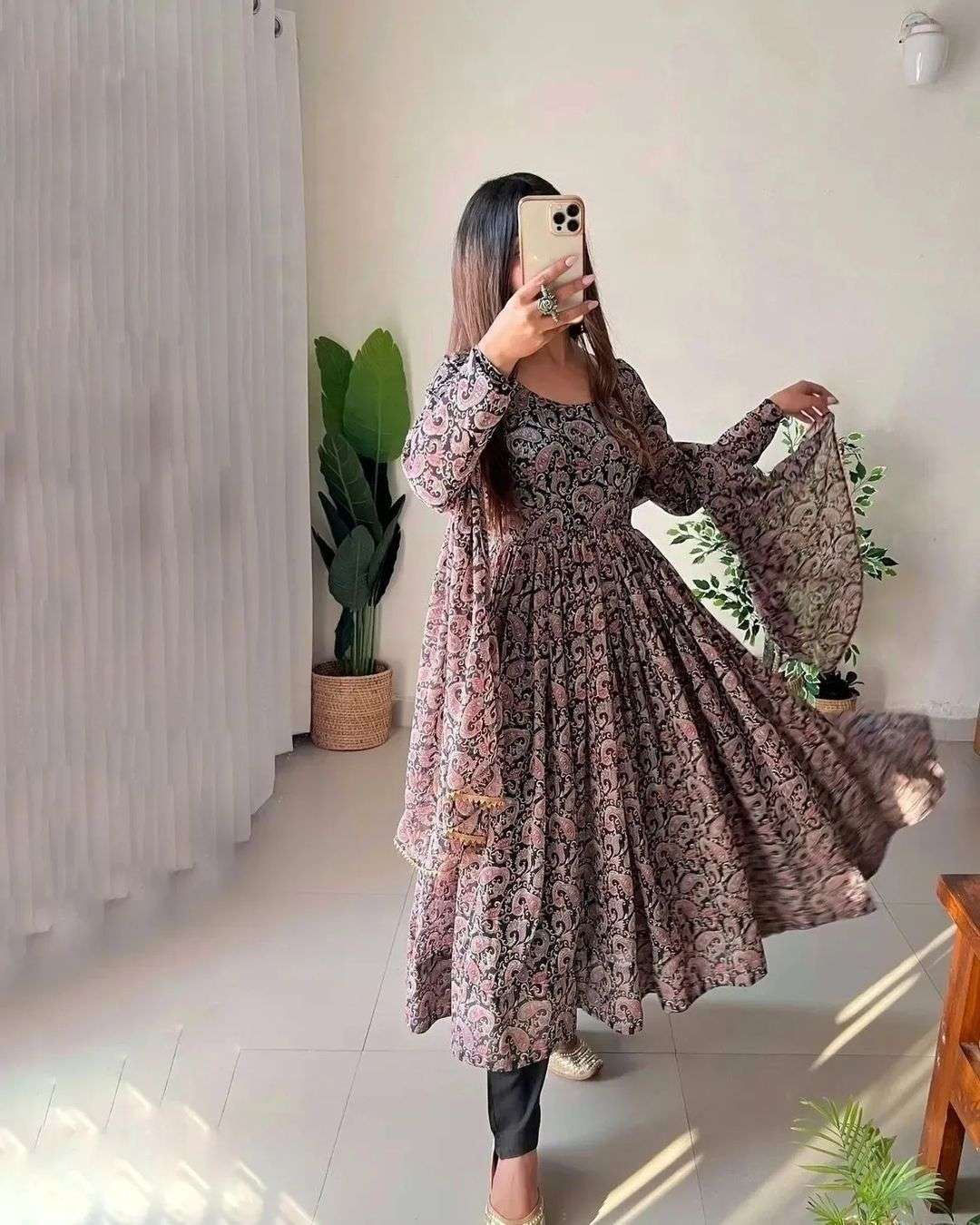 launching New Maltipal Colorfull flower Maxy gown with dupatta