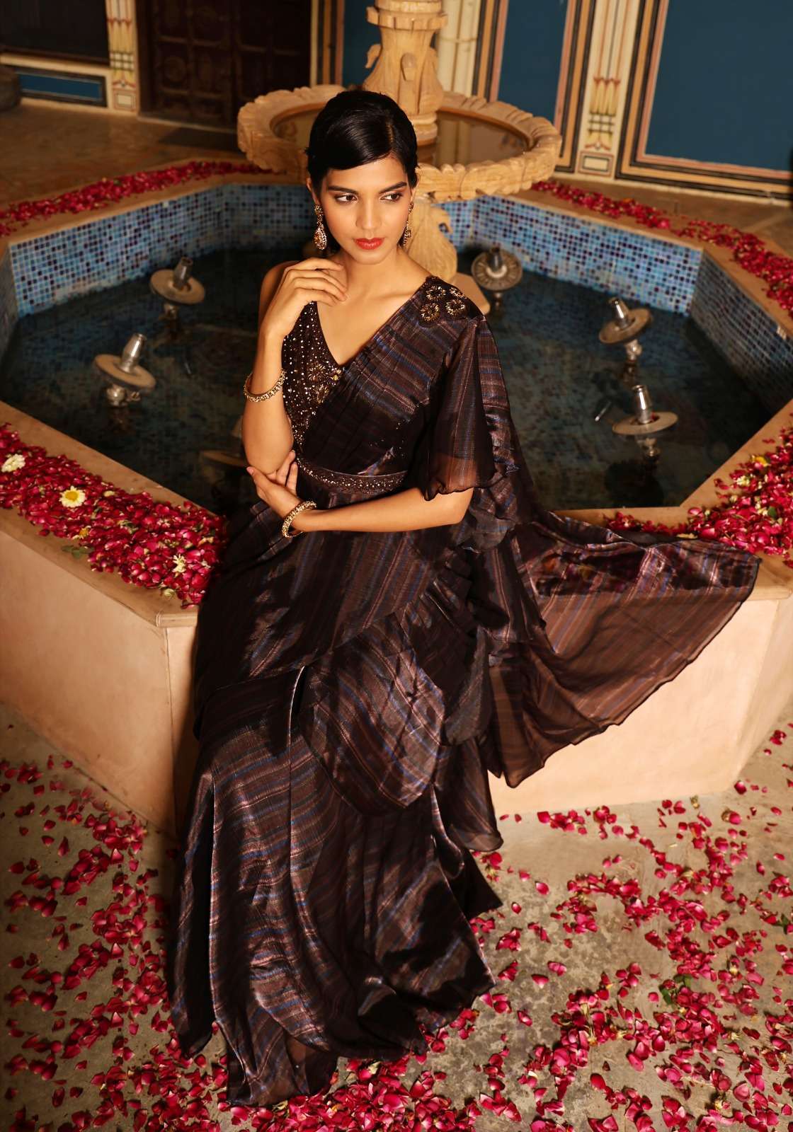 pr 1016341 organza fabric with skirt type saree