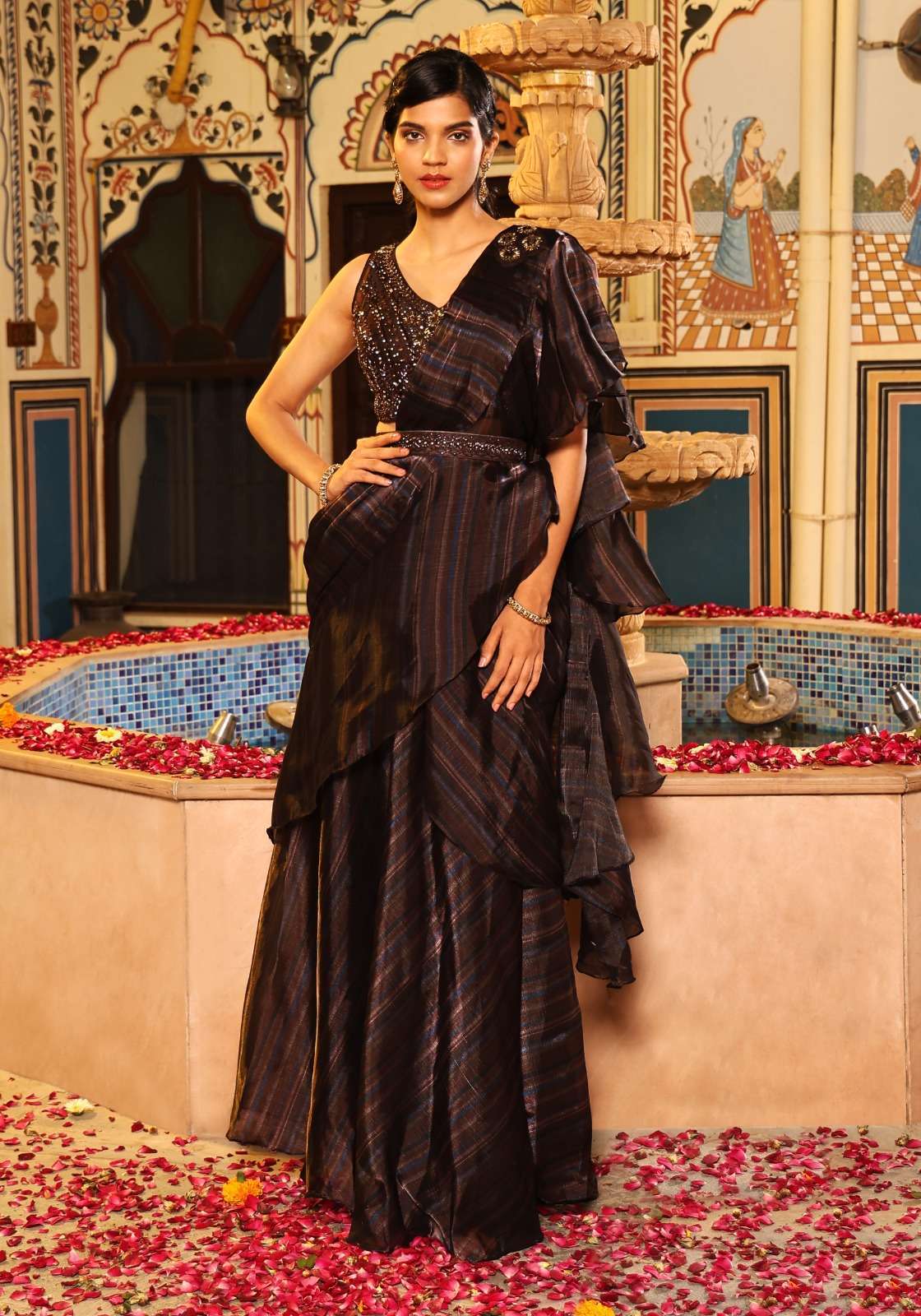 pr 1016341 organza fabric with skirt type saree