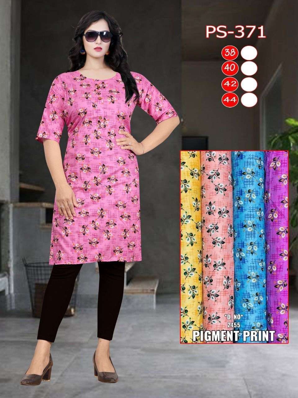 pr pigment print rayon four color matching kurtis combo set