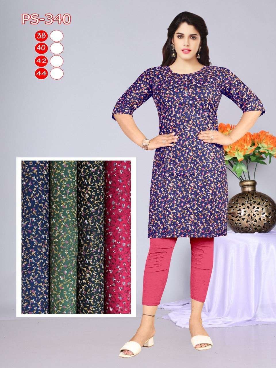 pr pigment print rayon four color matching kurtis combo set