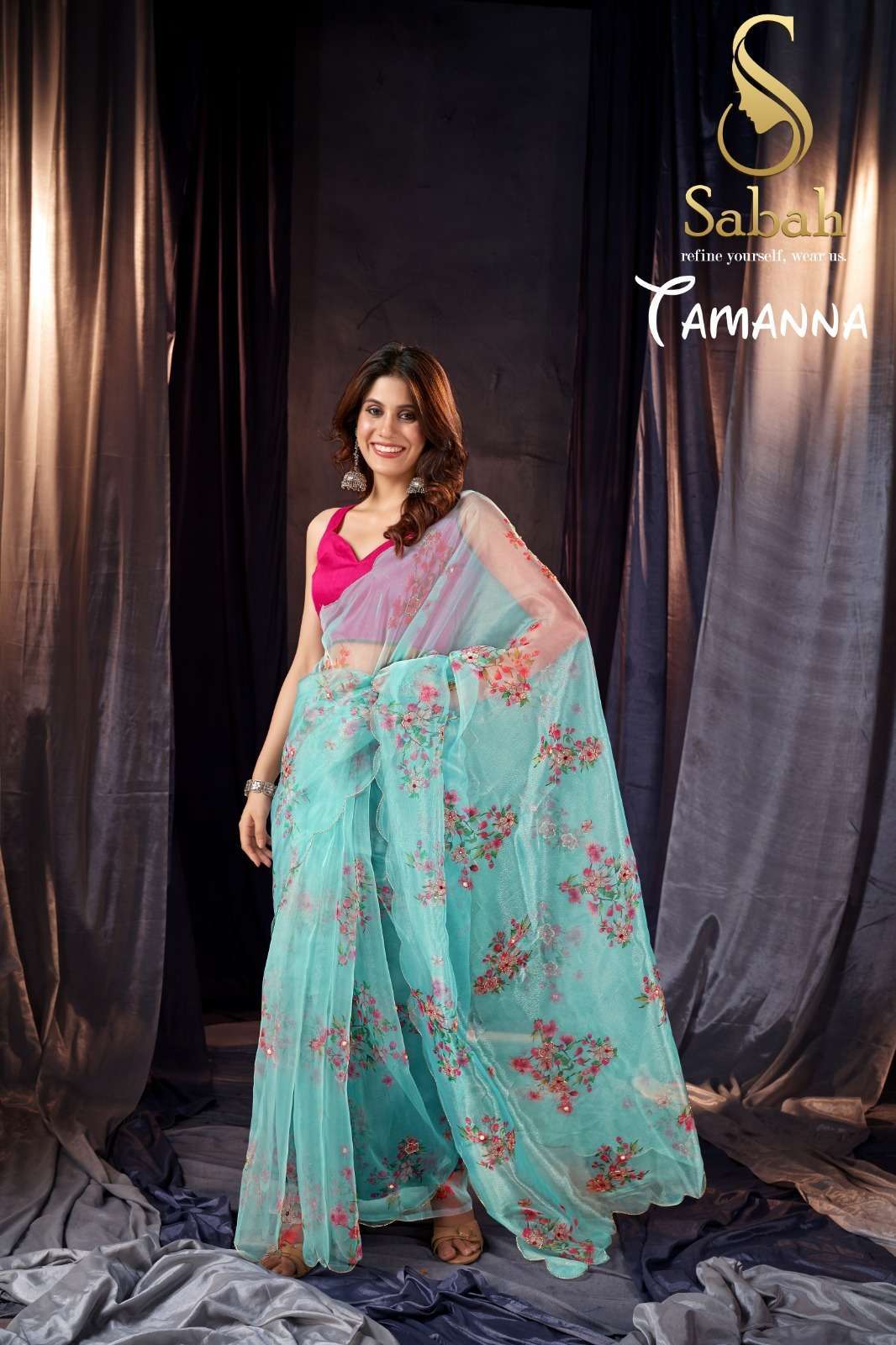 sabah tamanna floral saree vol 1 organza khatli work saree
