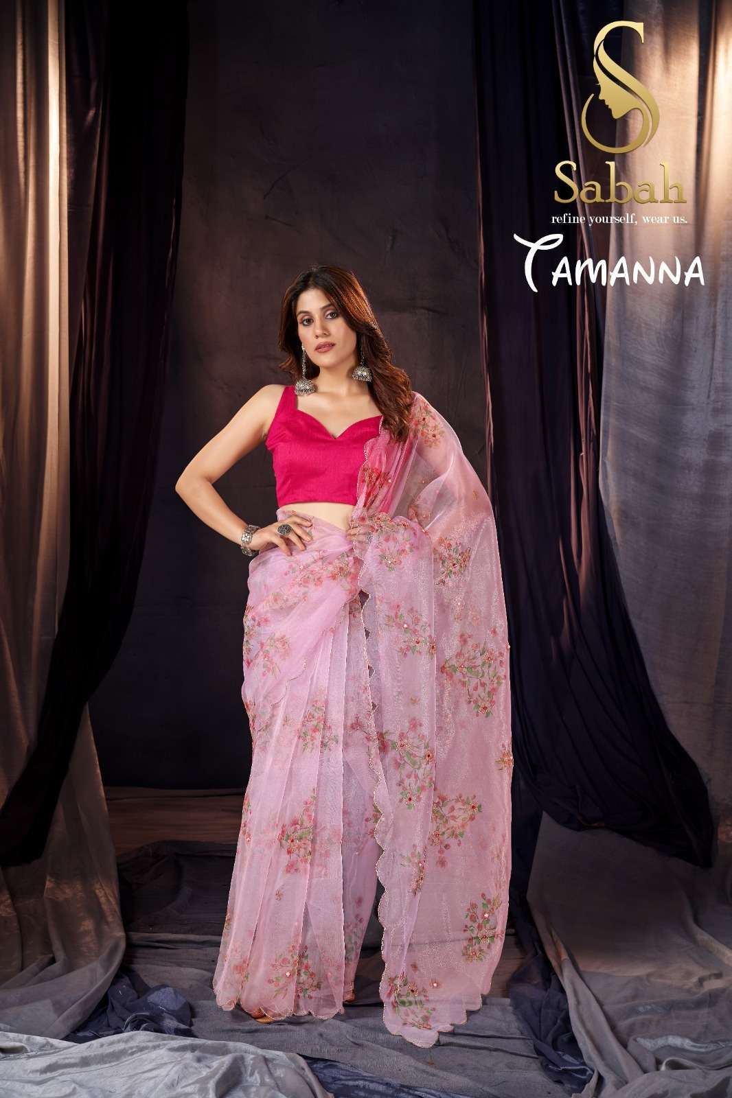 sabah tamanna floral saree vol 1 organza khatli work saree