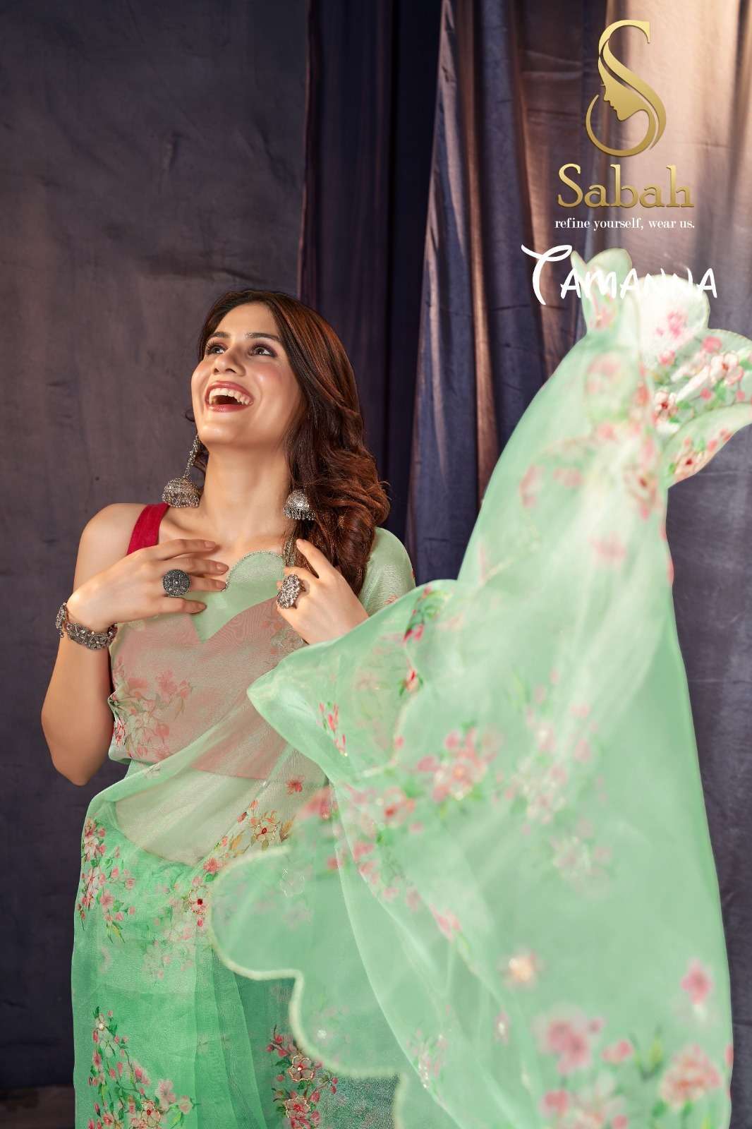 sabah tamanna floral saree vol 1 organza khatli work saree