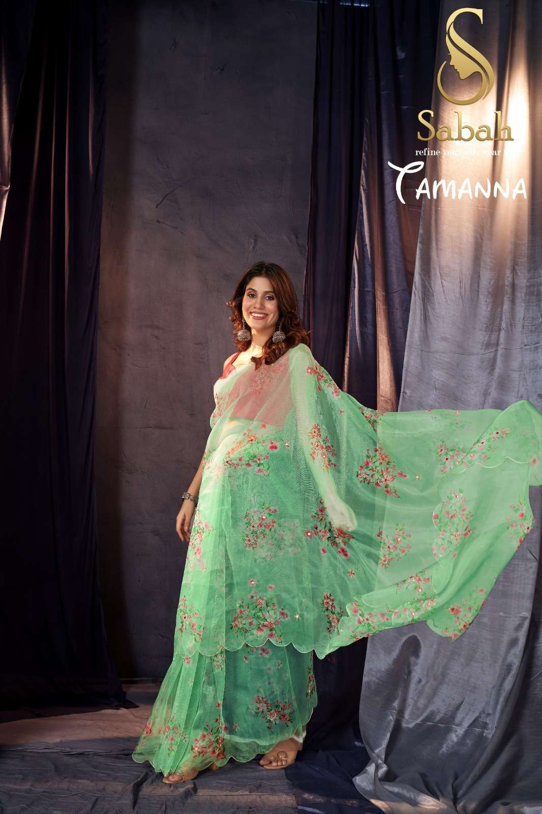 sabah tamanna floral saree vol 1 organza khatli work saree