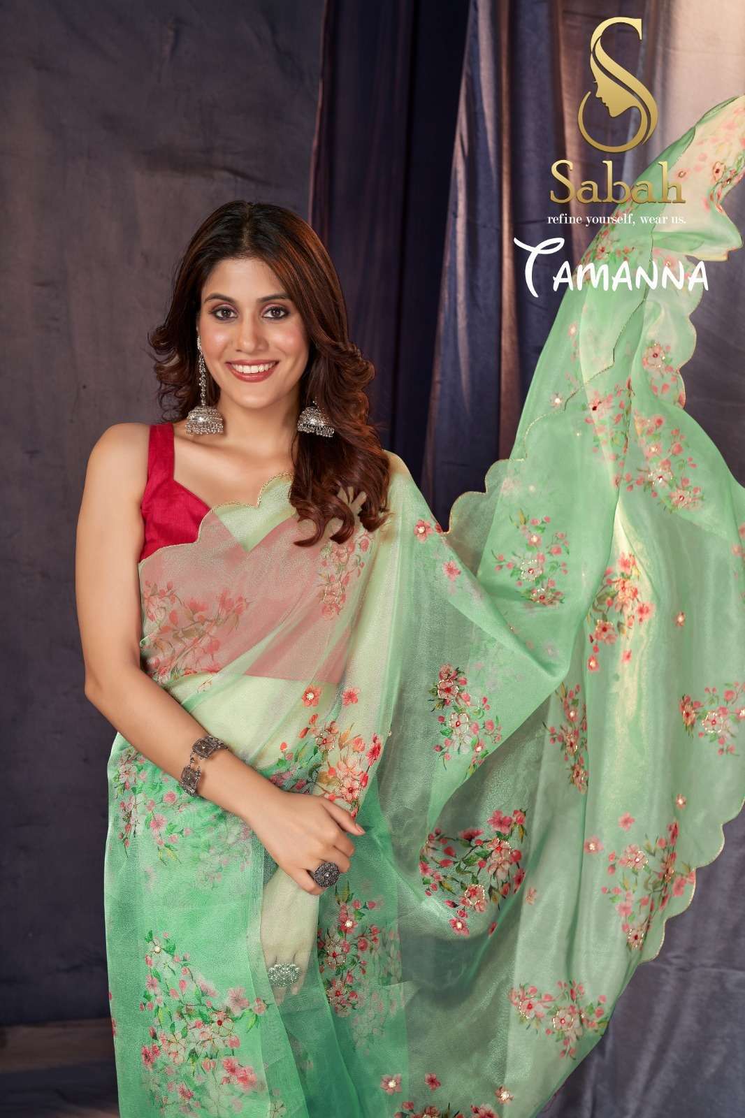 sabah tamanna floral saree vol 1 organza khatli work saree