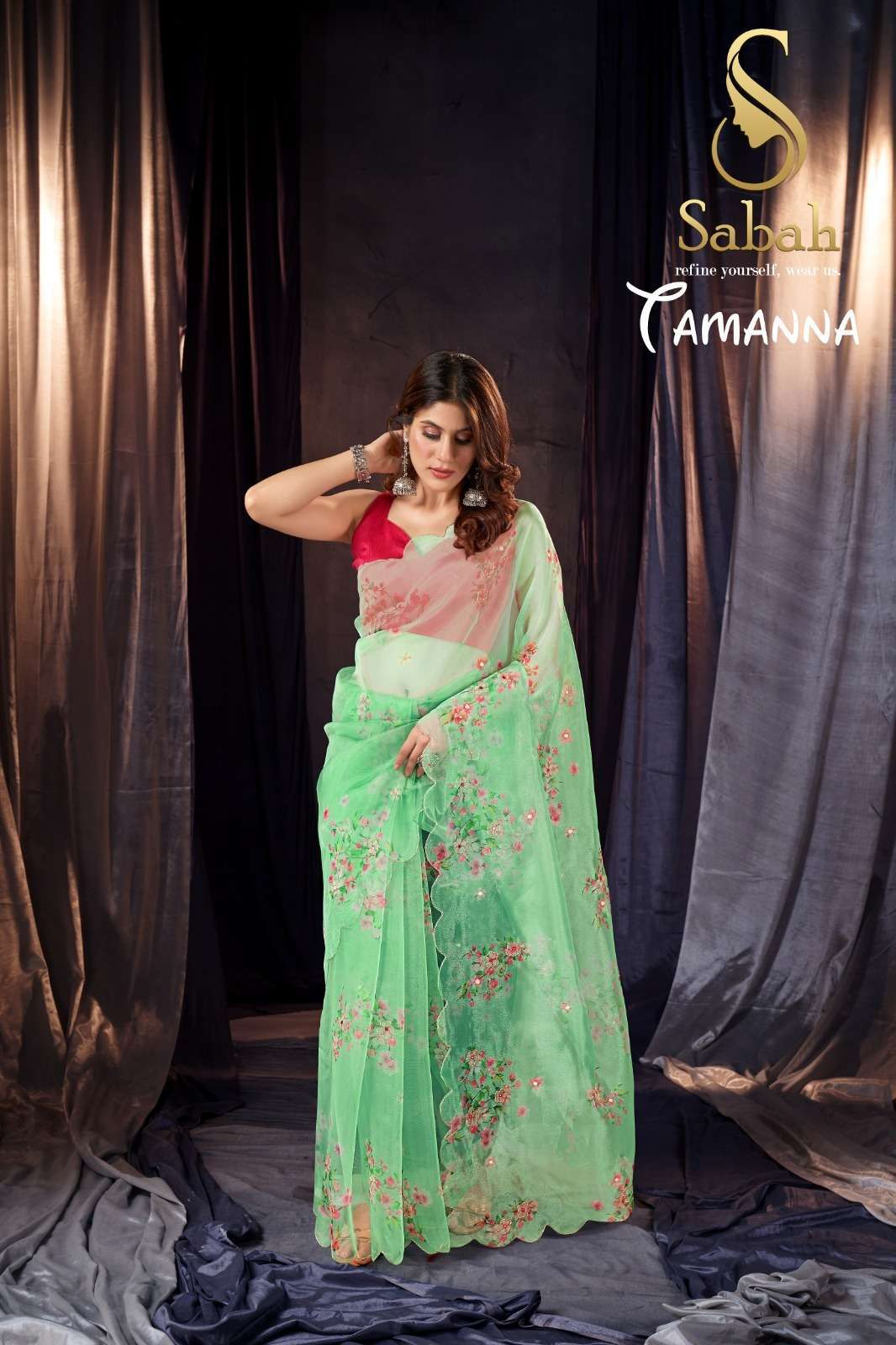 sabah tamanna floral saree vol 1 organza khatli work saree