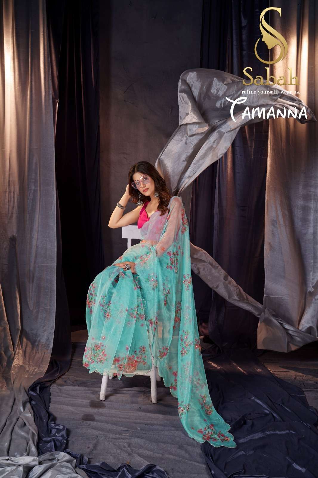 sabah tamanna floral saree vol 1 organza khatli work saree