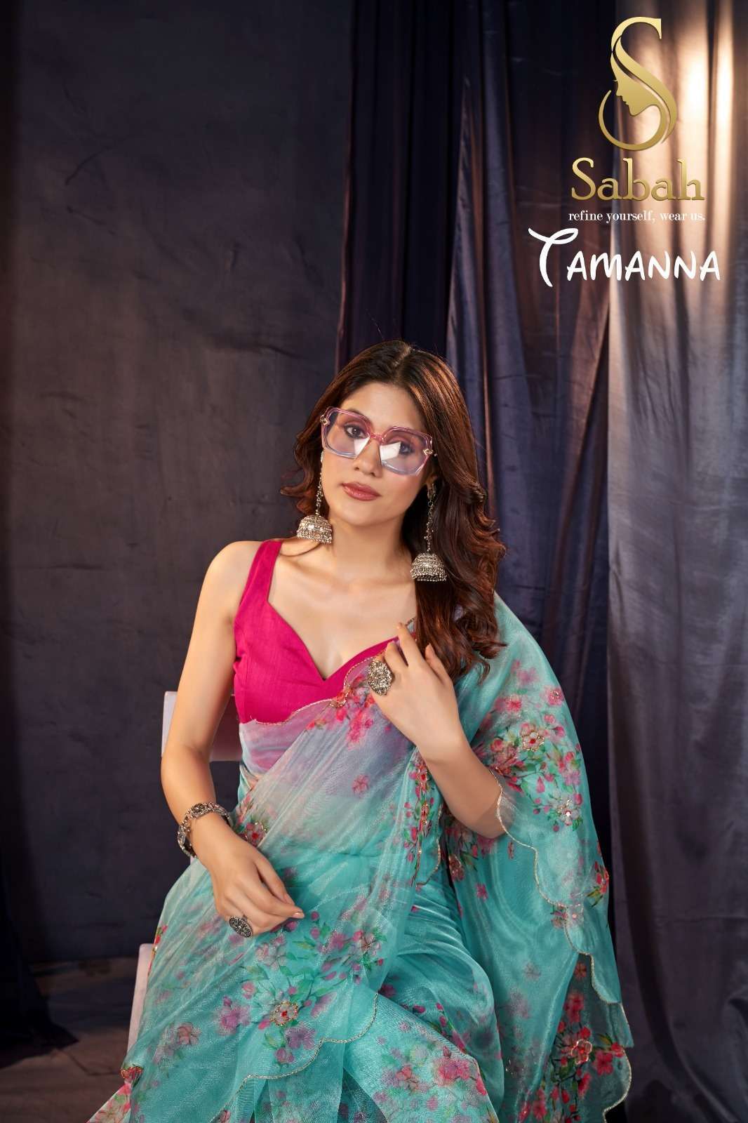 sabah tamanna floral saree vol 1 organza khatli work saree