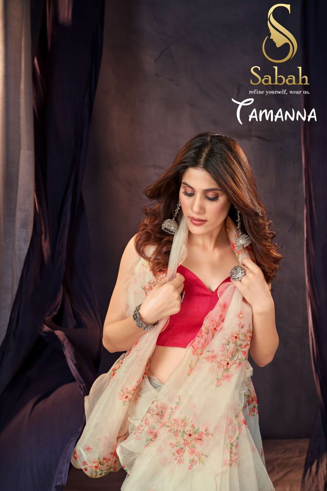 sabah tamanna floral saree vol 1 organza khatli work saree